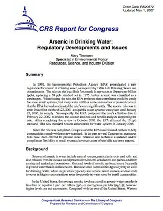 Download Arsenic in Drinking Water: Regulatory Developments and Issues - Mary Tiemann | ePub